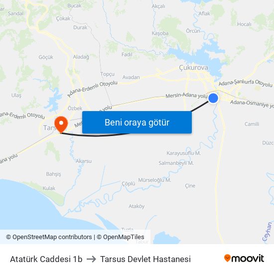 Atatürk Caddesi 1b to Tarsus Devlet Hastanesi map
