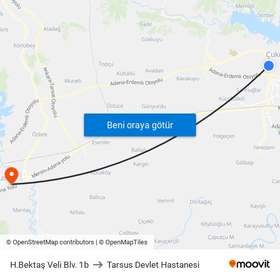 H.Bektaş Veli Blv. 1b to Tarsus Devlet Hastanesi map