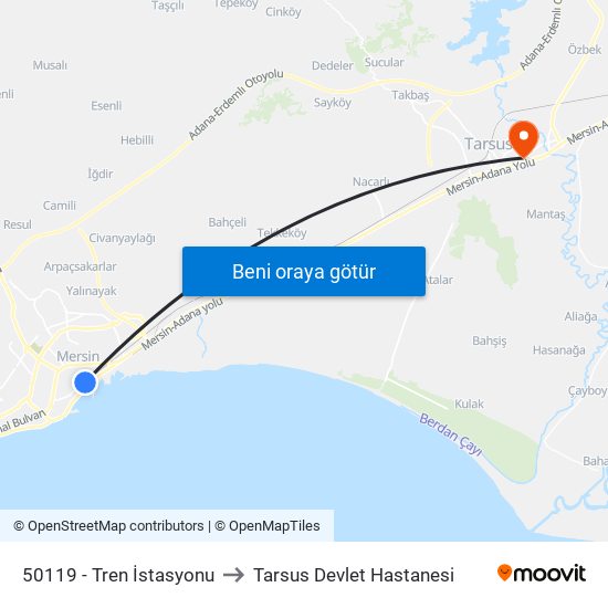 50119 - Tren İstasyonu to Tarsus Devlet Hastanesi map