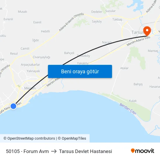 50105 - Forum Avm to Tarsus Devlet Hastanesi map