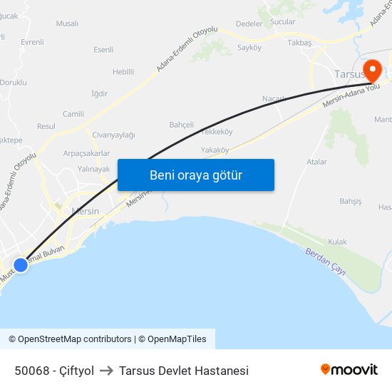 50068 - Çiftyol to Tarsus Devlet Hastanesi map
