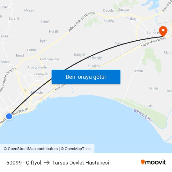 50099 - Çiftyol to Tarsus Devlet Hastanesi map