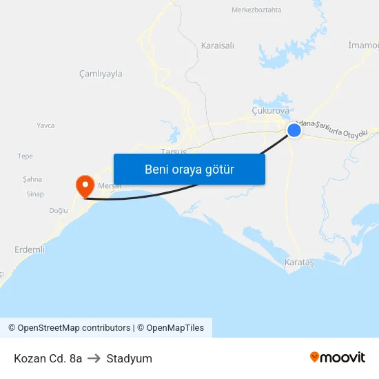 Kozan Cd. 8a to Stadyum map