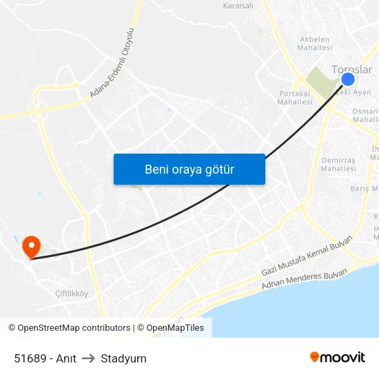 51689 - Anıt to Stadyum map