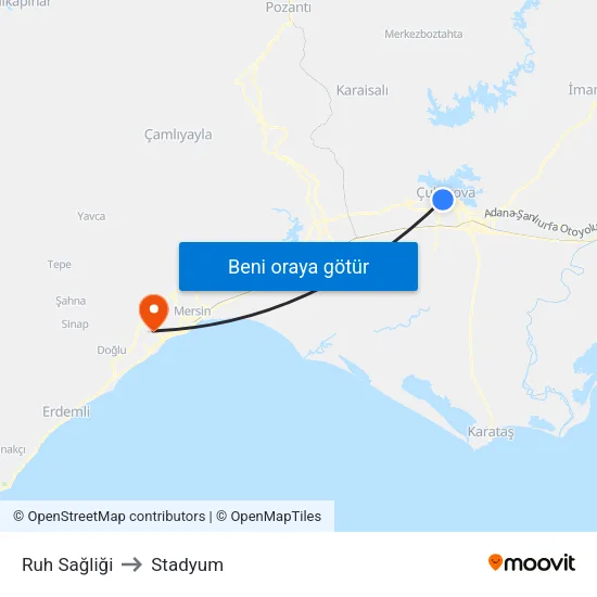 Ruh Sağliği to Stadyum map