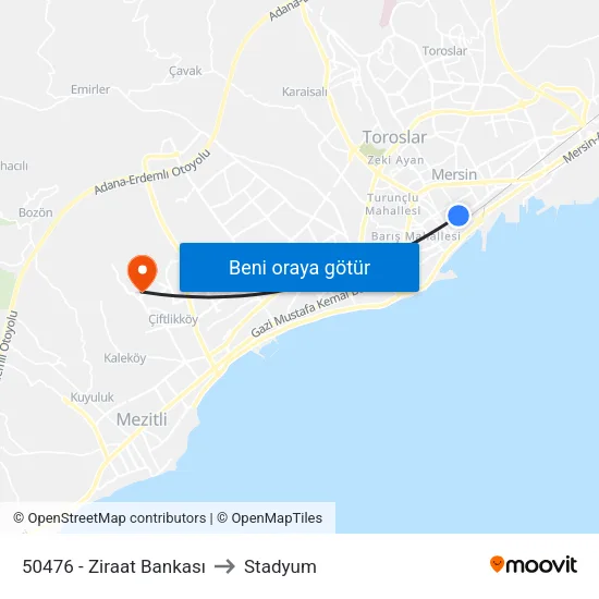 50476 - Ziraat Bankası to Stadyum map