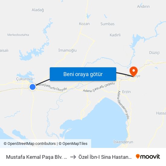 Mustafa Kemal Paşa Blv. 9b to Özel İbn-I Sina Hastanesi map