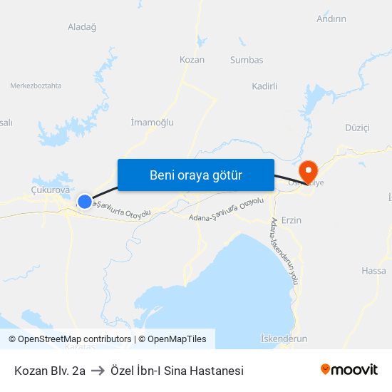 Kozan Blv. 2a to Özel İbn-I Sina Hastanesi map