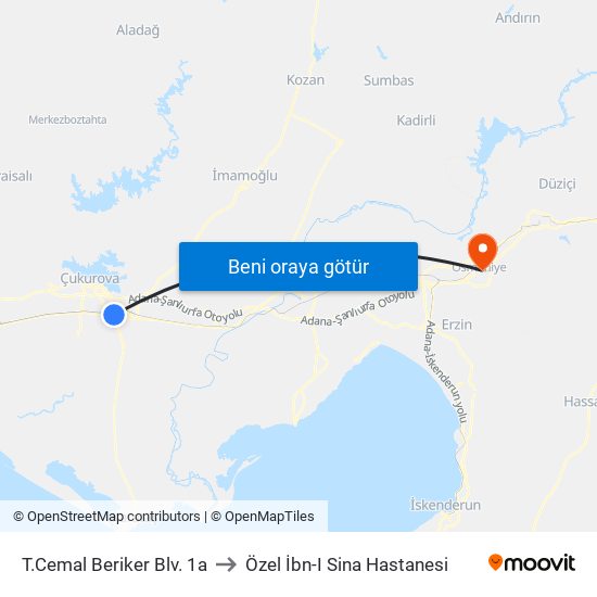 T.Cemal Beriker Blv. 1a to Özel İbn-I Sina Hastanesi map