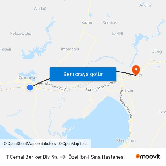 T.Cemal Beriker Blv. 9a to Özel İbn-I Sina Hastanesi map