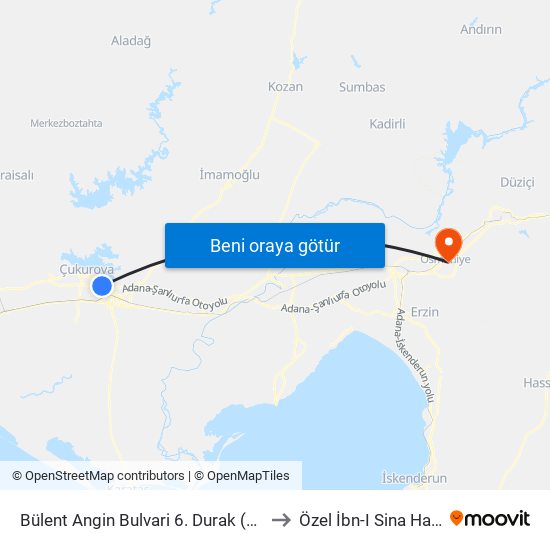 Bülent Angin Bulvari 6. Durak (Duygu Cafe) to Özel İbn-I Sina Hastanesi map