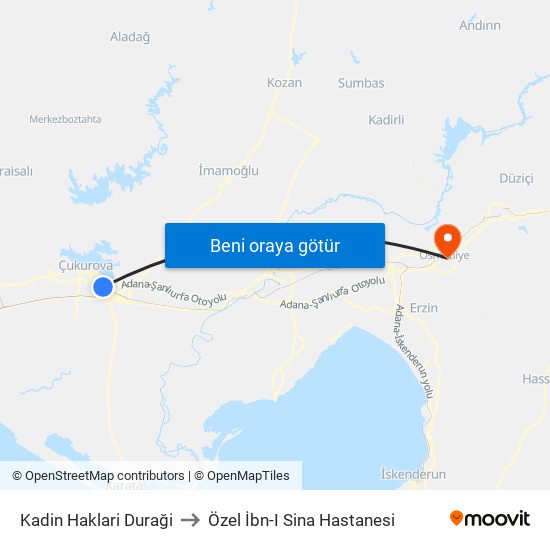 Kadin Haklari Duraği to Özel İbn-I Sina Hastanesi map