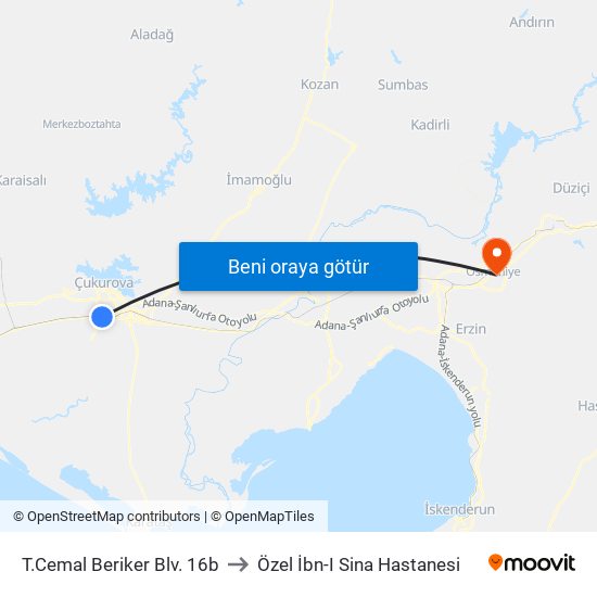 T.Cemal Beriker Blv. 16b to Özel İbn-I Sina Hastanesi map