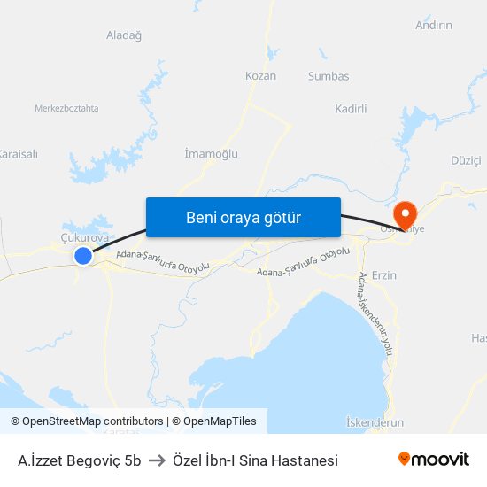 A.İzzet Begoviç 5b to Özel İbn-I Sina Hastanesi map