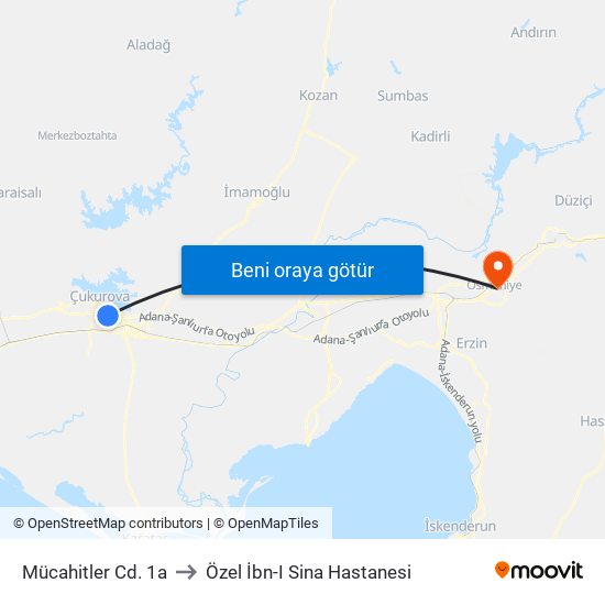 Mücahitler Cd. 1a to Özel İbn-I Sina Hastanesi map