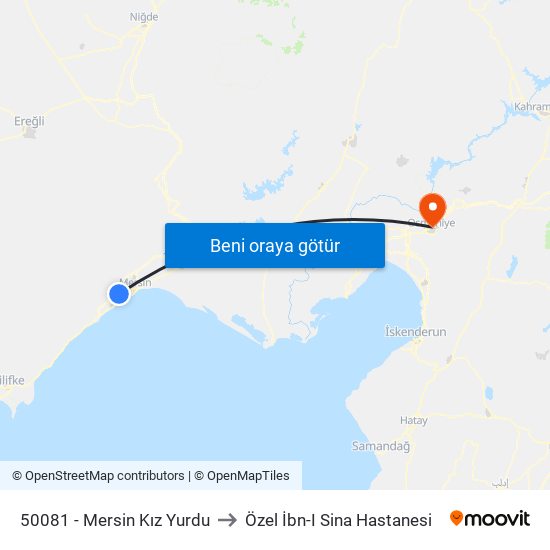 50081 - Mersin Kız Yurdu to Özel İbn-I Sina Hastanesi map