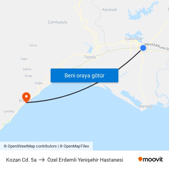 Kozan Cd. 5a to Özel Erdemli Yenişehir Hastanesi map