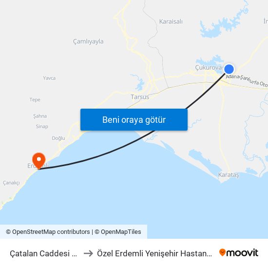 Çatalan Caddesi 6a to Özel Erdemli Yenişehir Hastanesi map