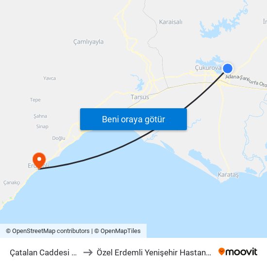 Çatalan Caddesi 4a to Özel Erdemli Yenişehir Hastanesi map