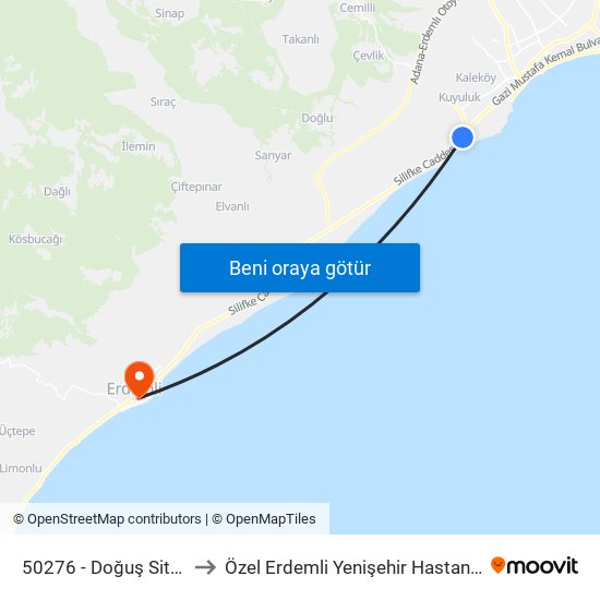 50276 - Doğuş Sitesi to Özel Erdemli Yenişehir Hastanesi map