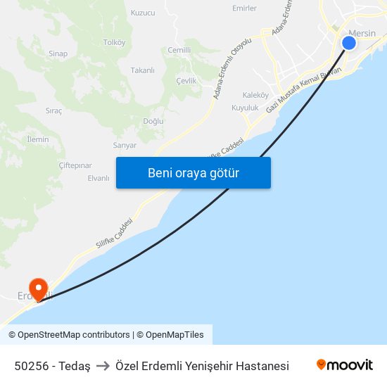 50256 - Tedaş to Özel Erdemli Yenişehir Hastanesi map