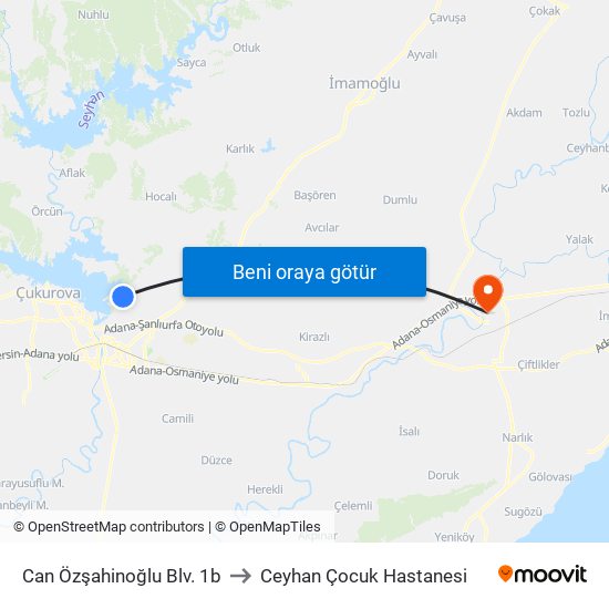 Can Özşahinoğlu Blv. 1b to Ceyhan Çocuk Hastanesi map