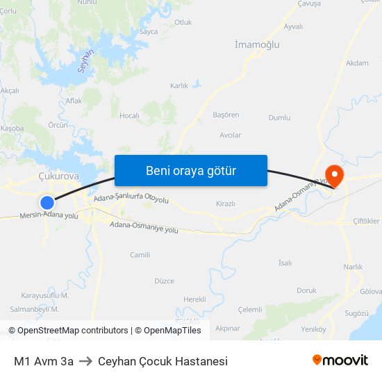 M1 Avm 3a to Ceyhan Çocuk Hastanesi map