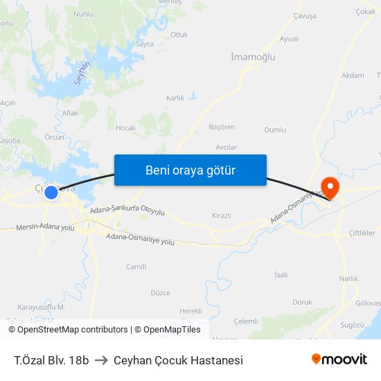 T.Özal Blv. 18b to Ceyhan Çocuk Hastanesi map