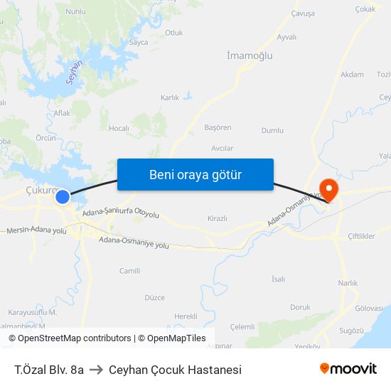 T.Özal Blv. 8a to Ceyhan Çocuk Hastanesi map