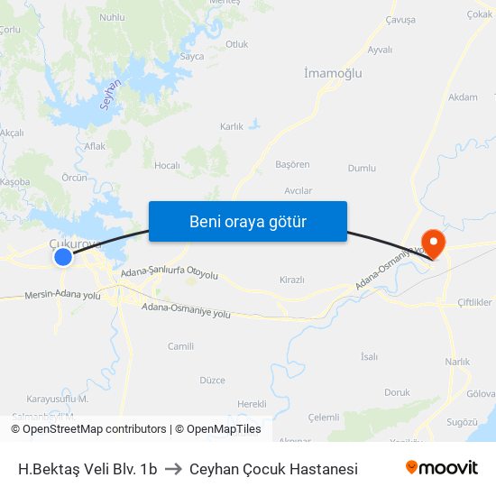 H.Bektaş Veli Blv. 1b to Ceyhan Çocuk Hastanesi map