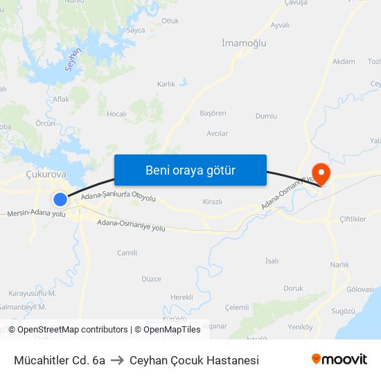Mücahitler Cd. 6a to Ceyhan Çocuk Hastanesi map