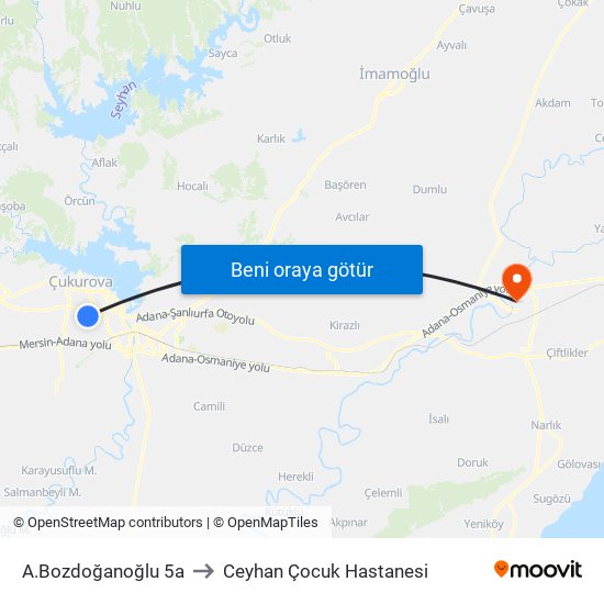 A.Bozdoğanoğlu 5a to Ceyhan Çocuk Hastanesi map