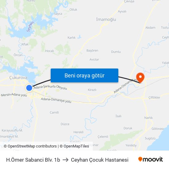 H.Ömer Sabanci Blv. 1b to Ceyhan Çocuk Hastanesi map