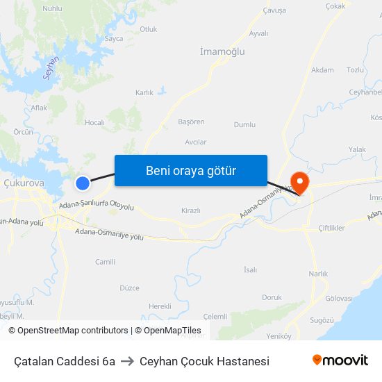 Çatalan Caddesi 6a to Ceyhan Çocuk Hastanesi map
