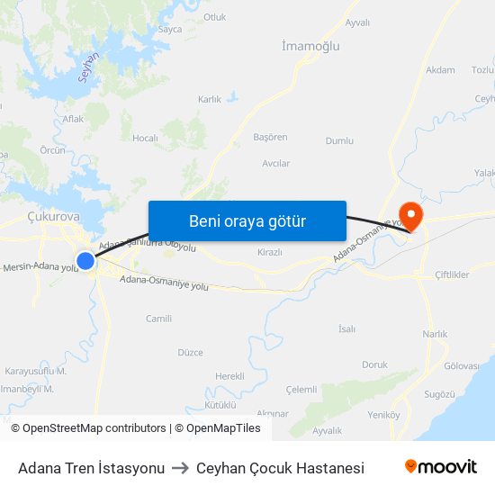 Adana Tren İstasyonu to Ceyhan Çocuk Hastanesi map