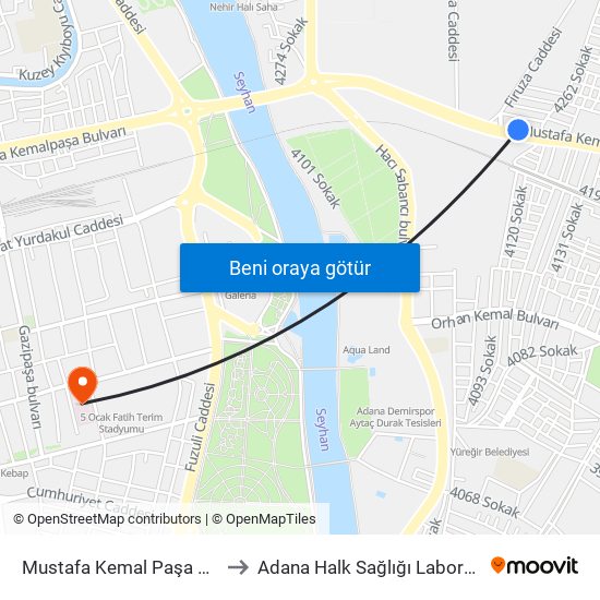 Mustafa Kemal Paşa Blv. 9b to Adana Halk Sağlığı Laboratuvarı map