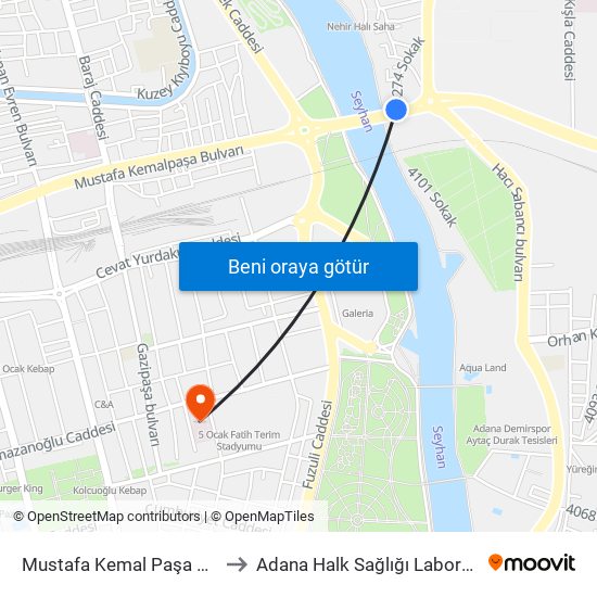 Mustafa Kemal Paşa Blv. 7b to Adana Halk Sağlığı Laboratuvarı map