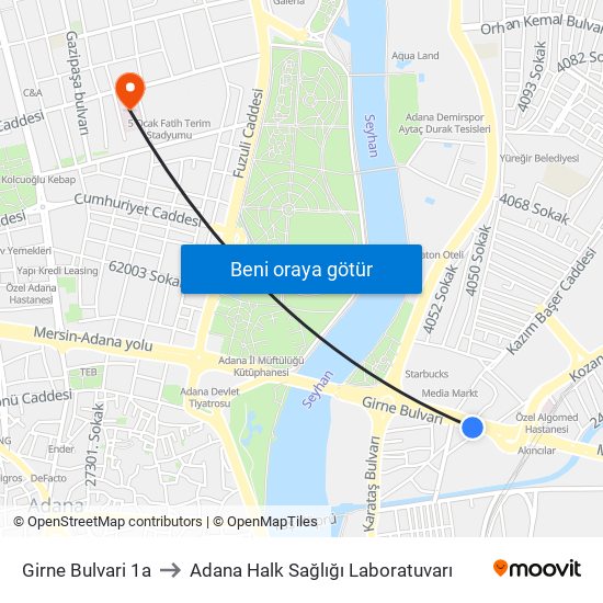 Girne Bulvari 1a to Adana Halk Sağlığı Laboratuvarı map