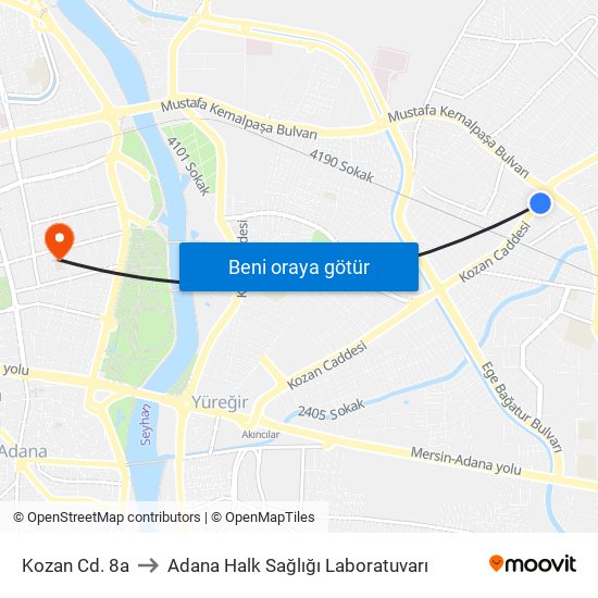 Kozan Cd. 8a to Adana Halk Sağlığı Laboratuvarı map