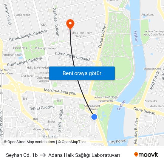 Seyhan Cd. 1b to Adana Halk Sağlığı Laboratuvarı map