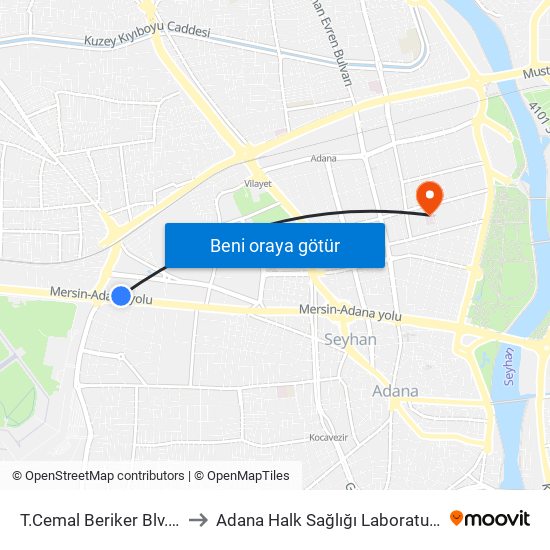 T.Cemal Beriker Blv. 9a to Adana Halk Sağlığı Laboratuvarı map