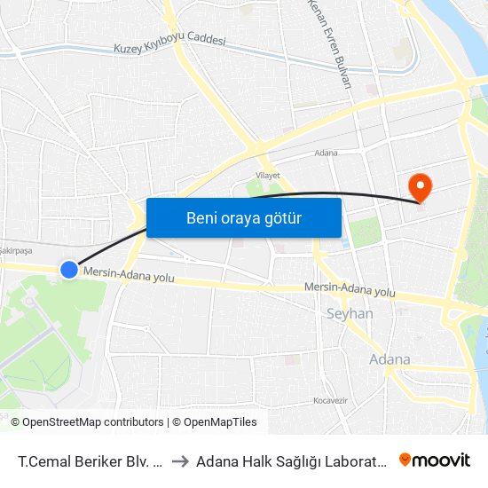 T.Cemal Beriker Blv. 10a to Adana Halk Sağlığı Laboratuvarı map