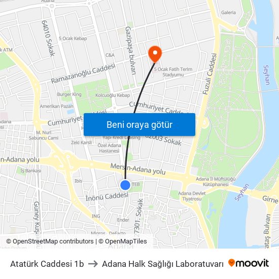 Atatürk Caddesi 1b to Adana Halk Sağlığı Laboratuvarı map