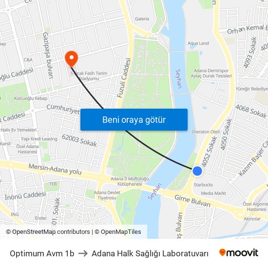 Optimum Avm 1b to Adana Halk Sağlığı Laboratuvarı map