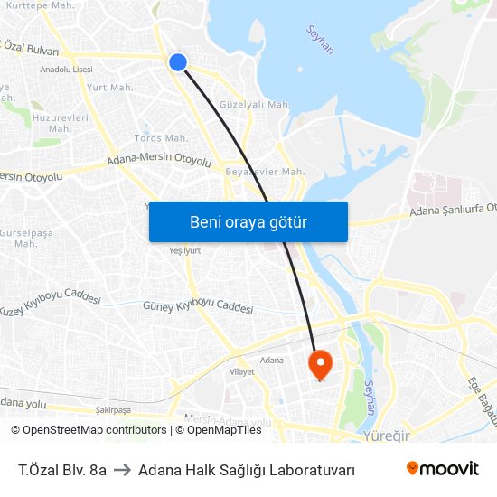 T.Özal Blv. 8a to Adana Halk Sağlığı Laboratuvarı map