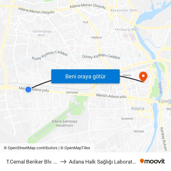 T.Cemal Beriker Blv. 16b to Adana Halk Sağlığı Laboratuvarı map
