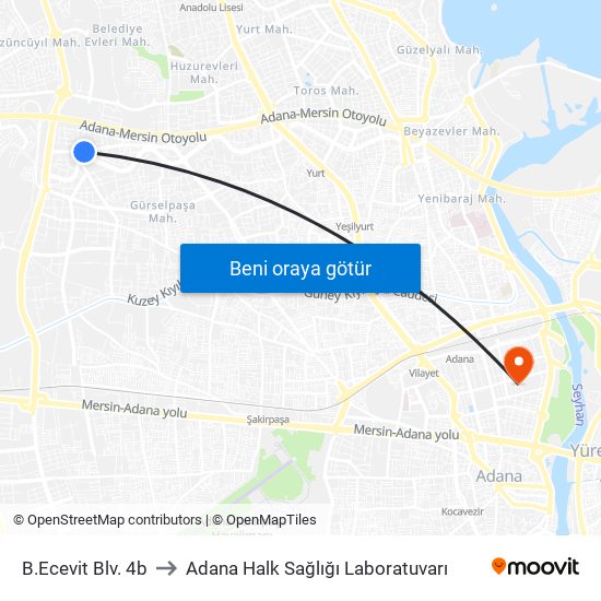 B.Ecevit Blv. 4b to Adana Halk Sağlığı Laboratuvarı map