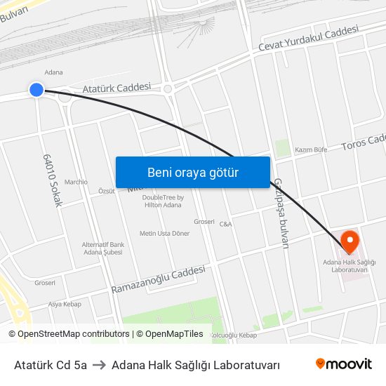 Atatürk Cd 5a to Adana Halk Sağlığı Laboratuvarı map