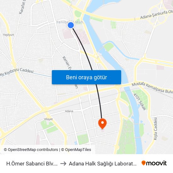 H.Ömer Sabanci Blv. 1b to Adana Halk Sağlığı Laboratuvarı map