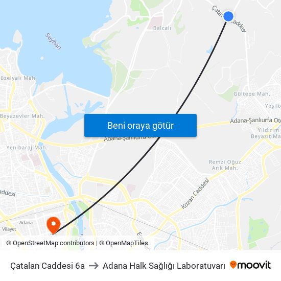 Çatalan Caddesi 6a to Adana Halk Sağlığı Laboratuvarı map
